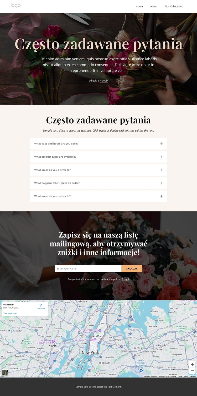 Dostawa kwiatów FAQ Motyw WordPress