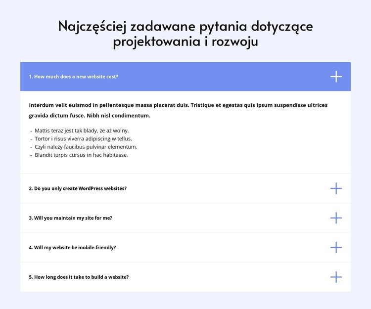 FAQ dotyczące projektowania Szablon CSS