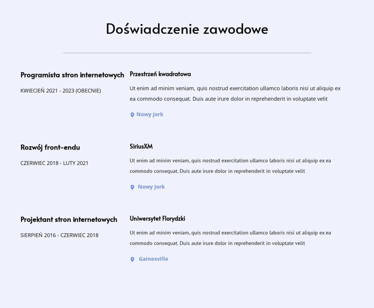 Moje doświadczenie zawodowe Szablon HTML