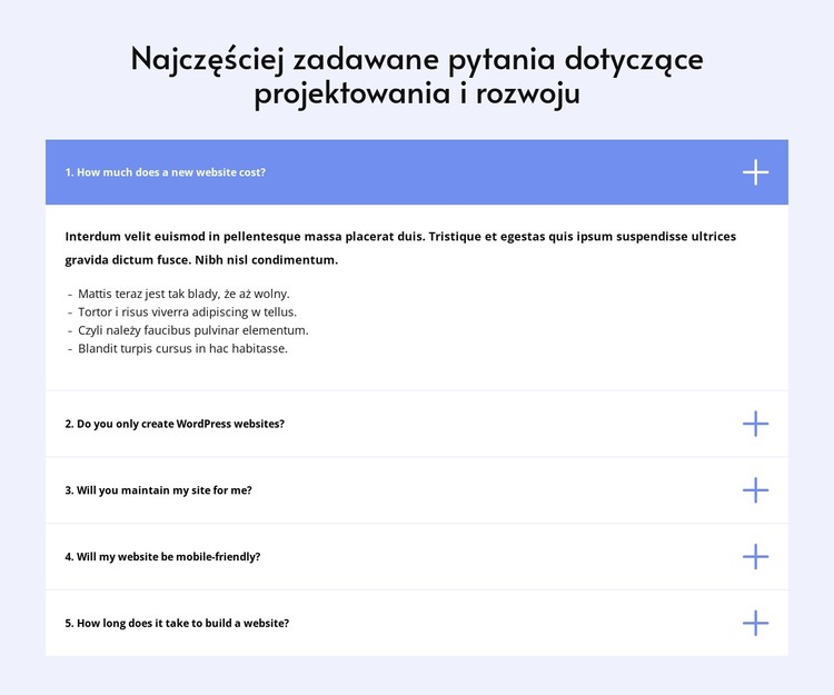 FAQ dotyczące projektowania Szablon HTML