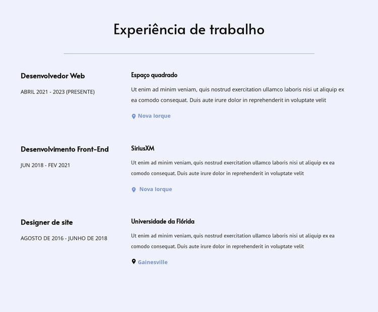 Minha experiência de trabalho Modelo de site