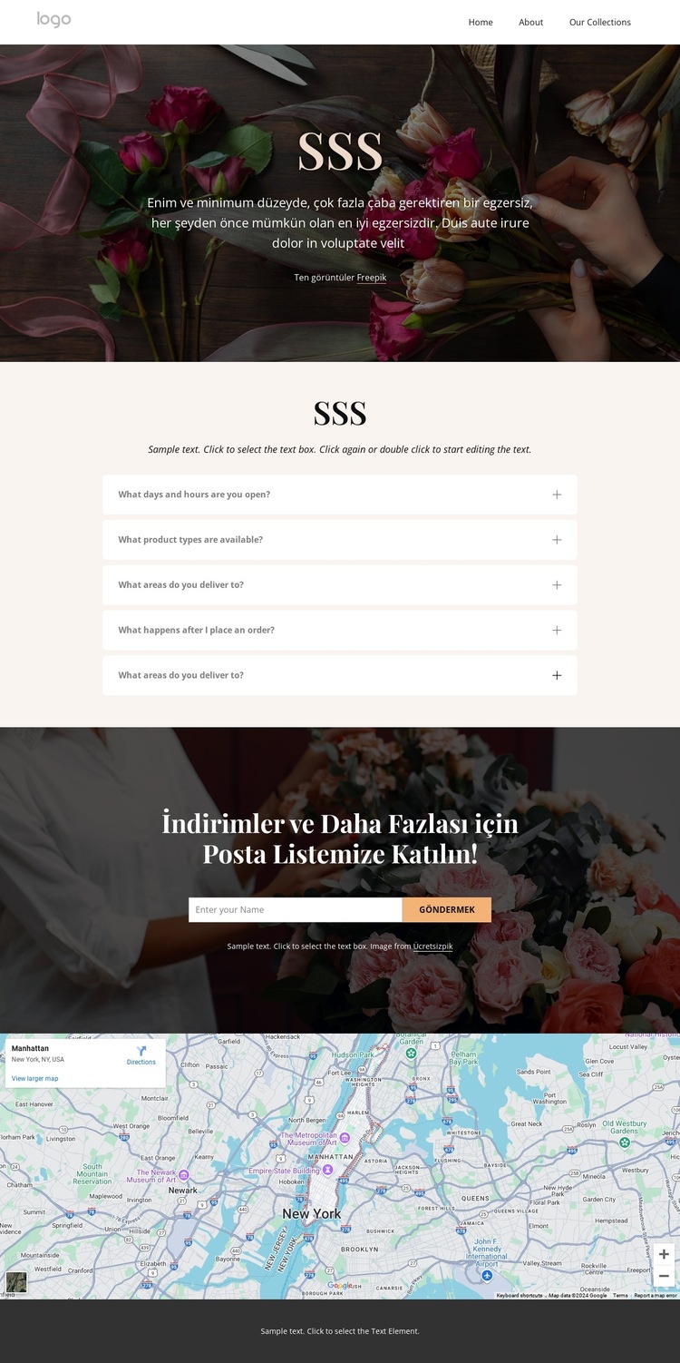 Çiçek teslimatı SSS Web Sitesi Şablonu