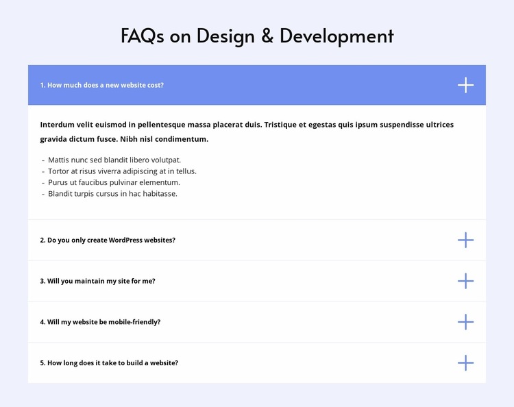 Faq on design Website Builder Templates