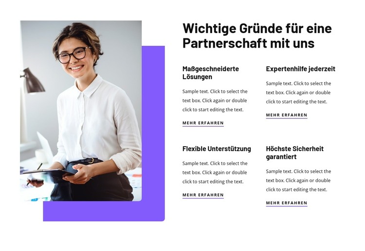 Vorteile durch die Zusammenarbeit mit uns HTML-Vorlage