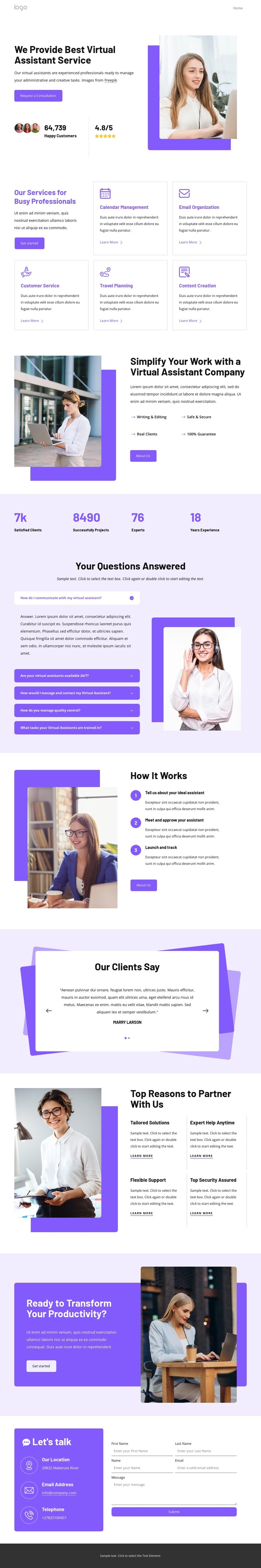 Virtual assistant company HTML Template