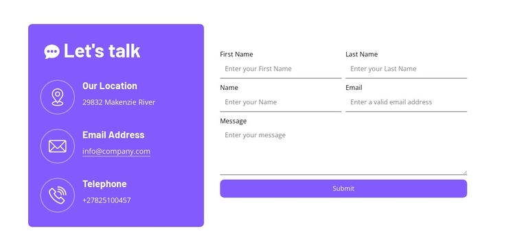 Form with contacts One Page Template