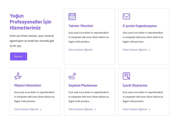 Yoğun çalışan profesyonellere yönelik hizmetlerimiz HTML Şablonu