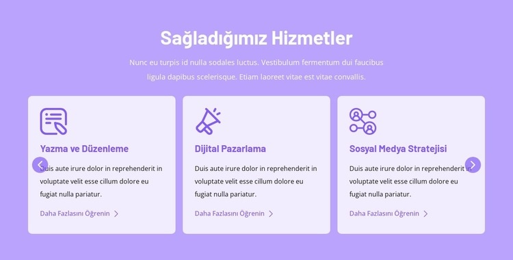 Sağladığımız hizmetler HTML5 Şablonu