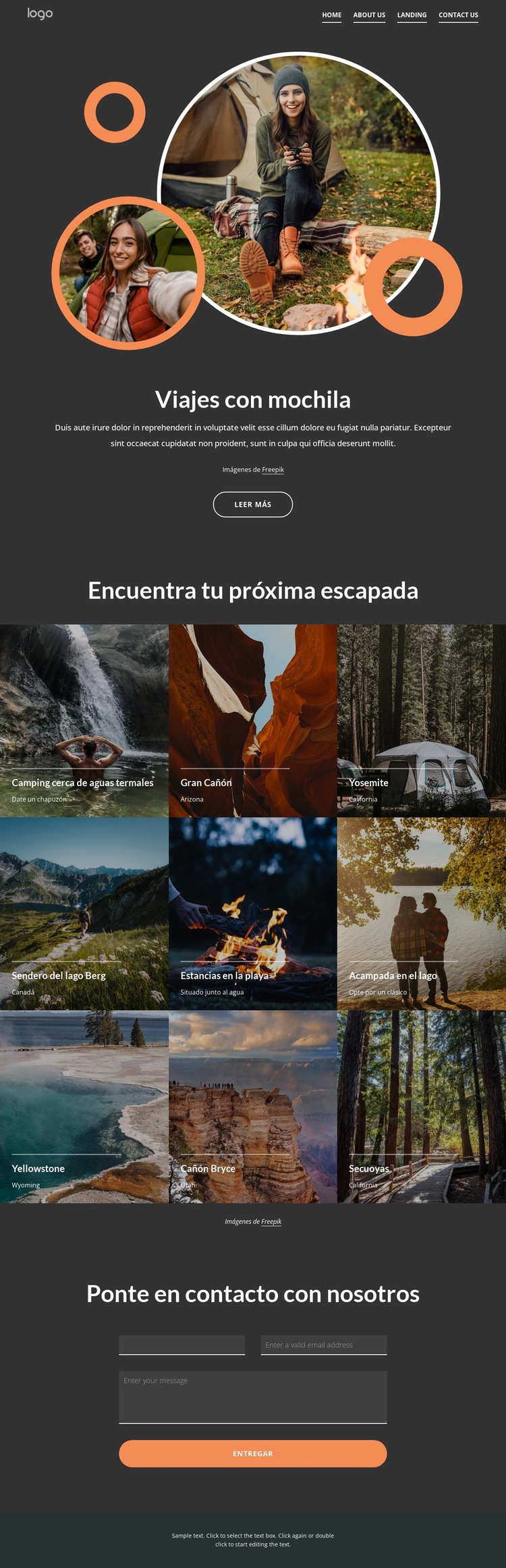 Excursiones con mochila Plantilla de sitio web