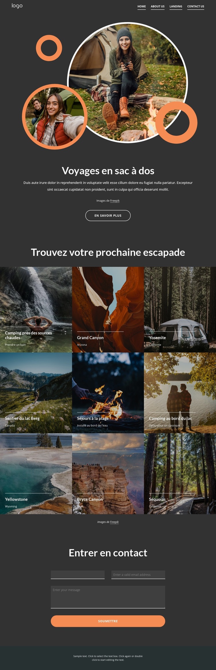 Excursions en sac à dos Modèle Joomla