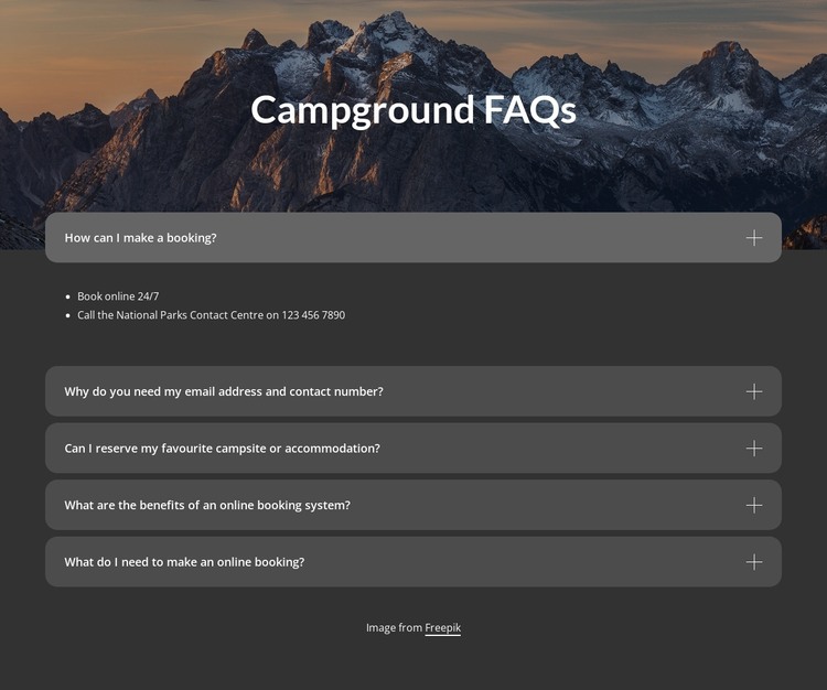 Campground faqs block HTML Template