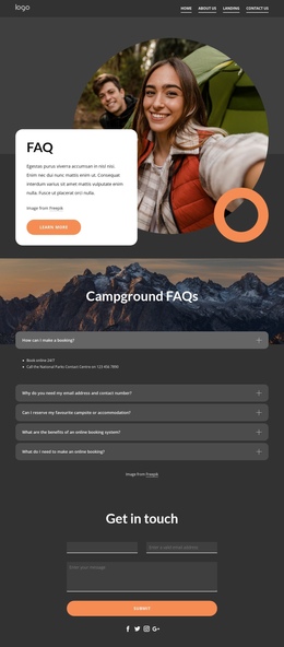 Campground Faqs - Free One Page Template