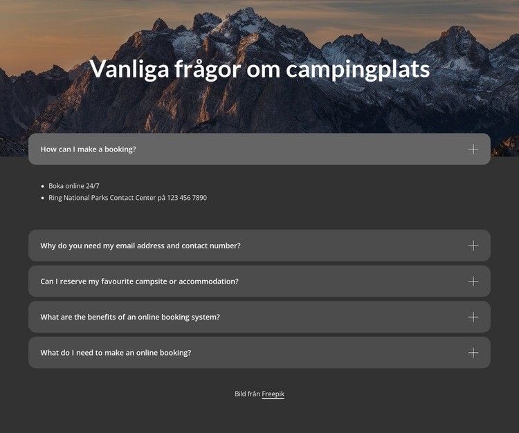 Campground FAQ block CSS -mall