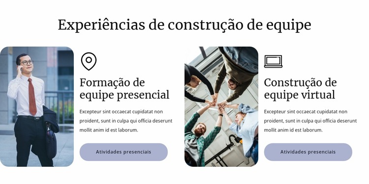 Experiências de construção de equipe Template Joomla