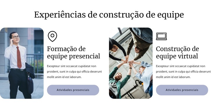 Experiências de construção de equipe Modelo de site