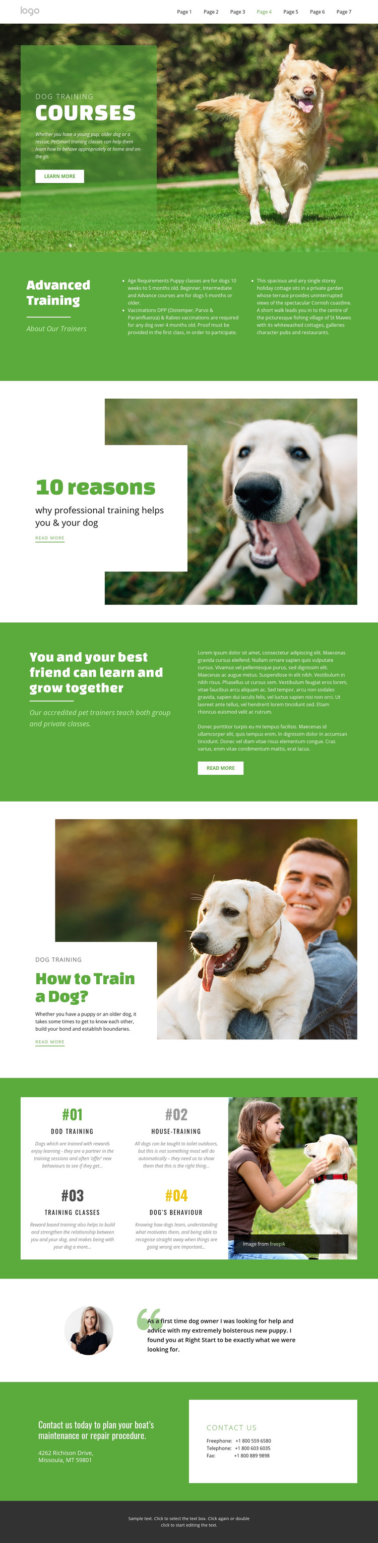 Training courses for pets Homepage Design