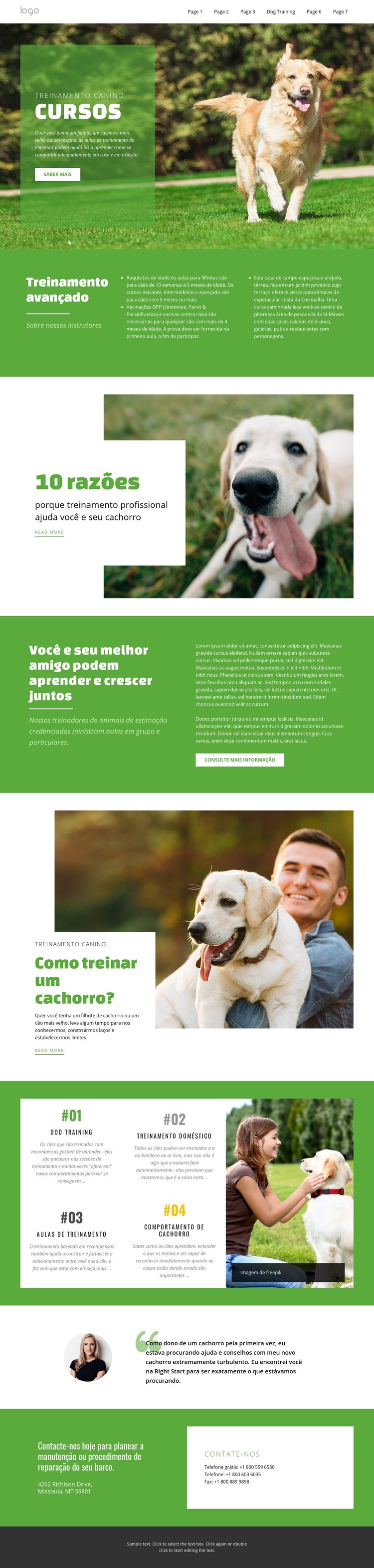 Cursos de treinamento para animais de estimação Construtor de sites HTML