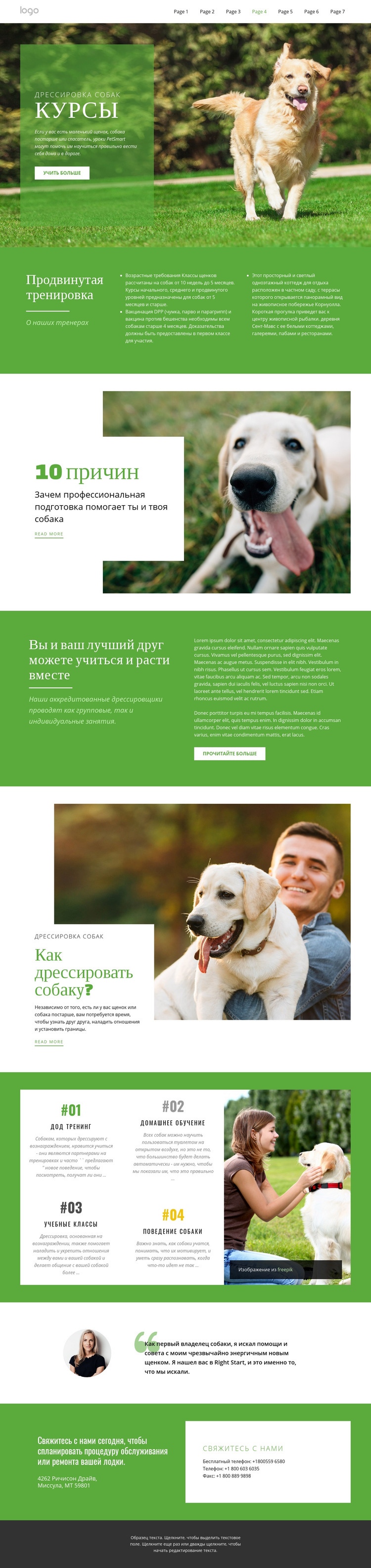 Курсы обучения домашних животных Мокап веб-сайта