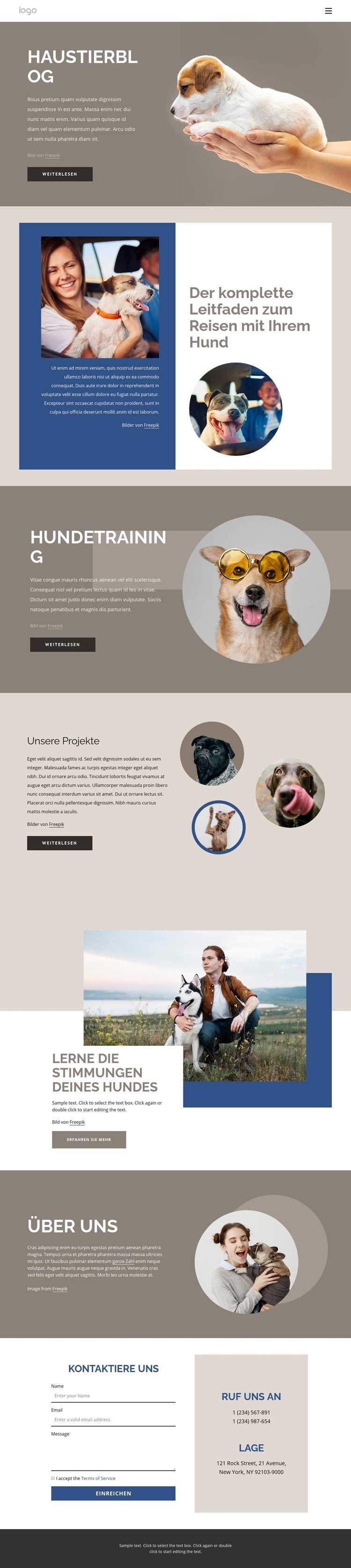 Haustier-Blog Landing Page