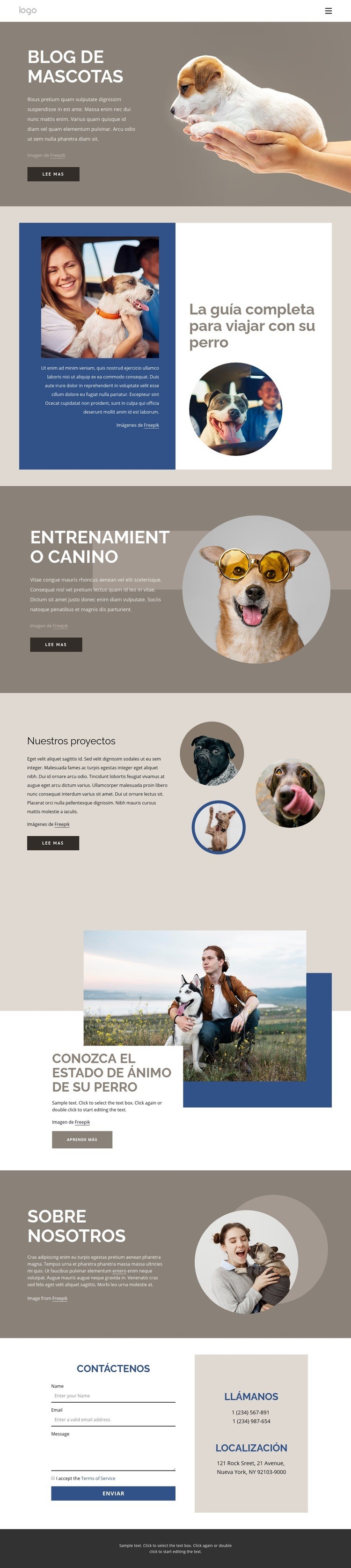 Blog de mascotas Plantillas de creación de sitios web