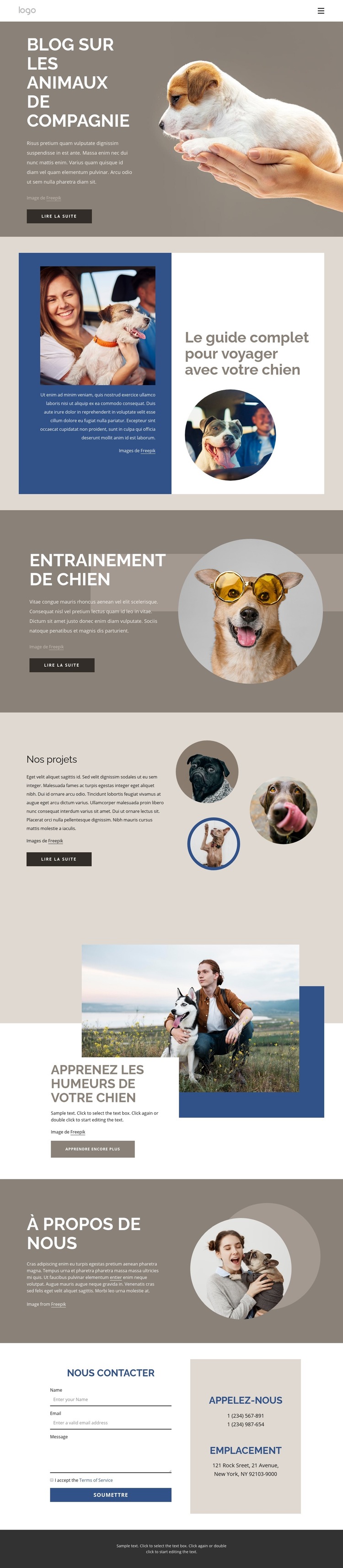 Blog sur les animaux de compagnie Modèle de site Web