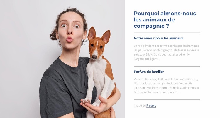 Nous aimons les animaux Maquette de site Web