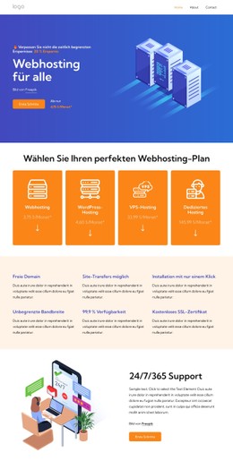 Webhosting-Dienste Zielseitenvorlage