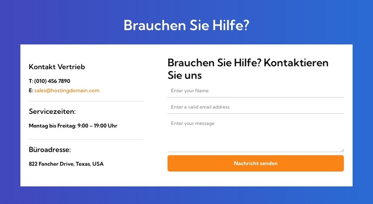 Kontakt zum Vertrieb HTML-Vorlage