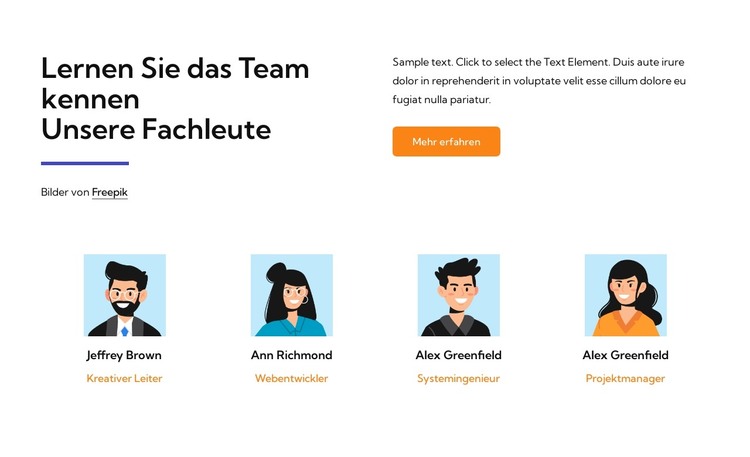 Lerne das Gastgeberteam kennen HTML-Vorlage