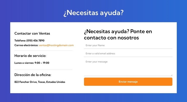 Contactar con ventas Creador de sitios web HTML