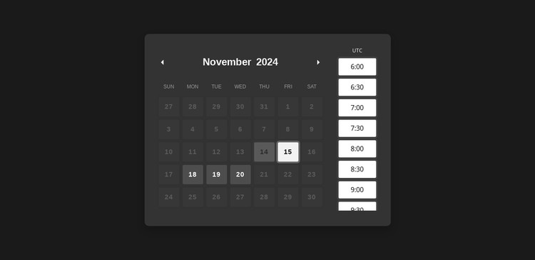 Calendar on dark background CSS Template