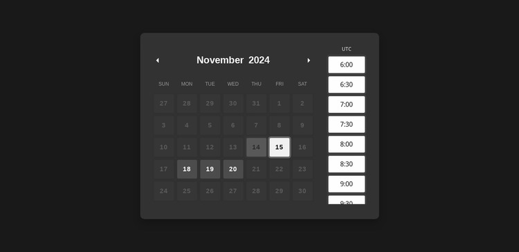 Calendar on dark background Html Website Builder