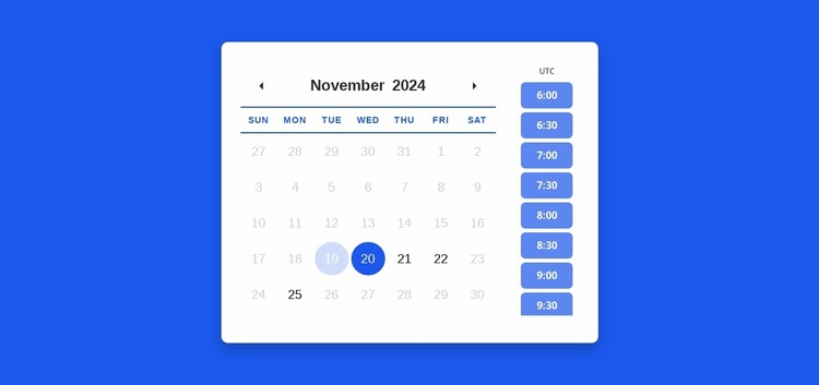 Calendar with appointment schedule Html Website Builder