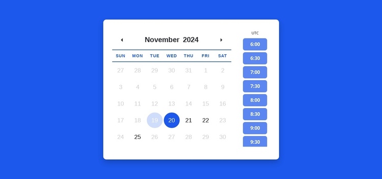 Calendar with appointment schedule One Page Template