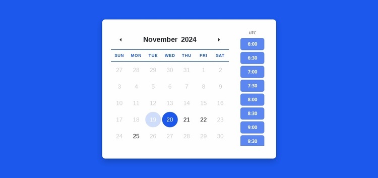 Calendar with appointment schedule Website Design