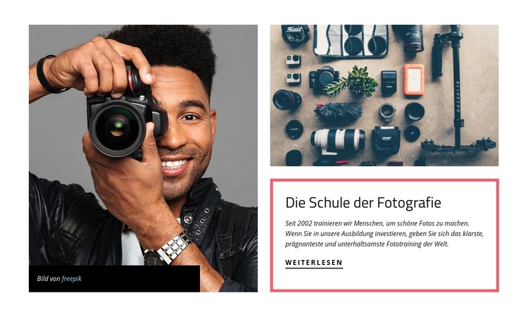 Die Schule der Fotografie Eine Seitenvorlage