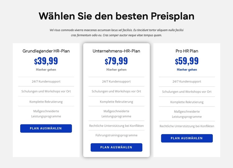 Preise für Personalunternehmen CSS-Vorlage