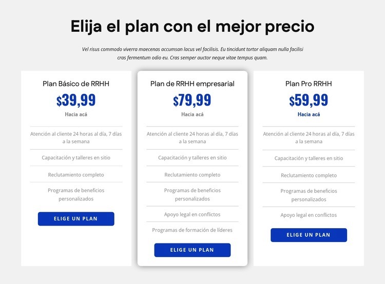 Precios de la empresa de RRHH Creador de sitios web HTML