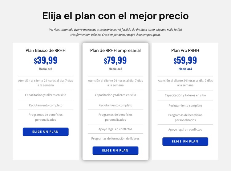 Precios de la empresa de RRHH Plantilla CSS