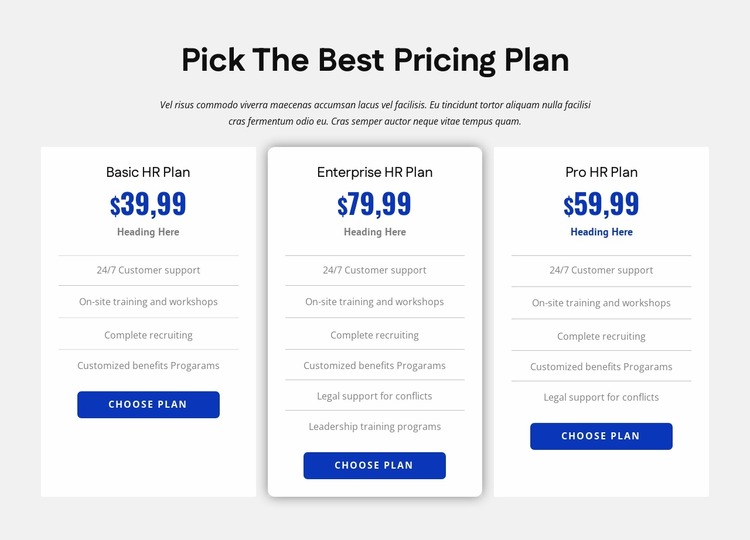 HR company pricing Html Website Builder