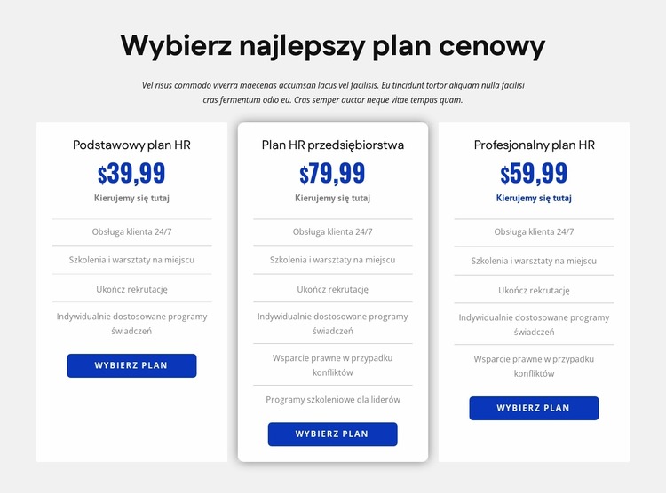 Cennik firmy HR Szablon Joomla