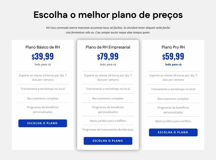 Preços de empresas de RH Modelos de construtor de sites