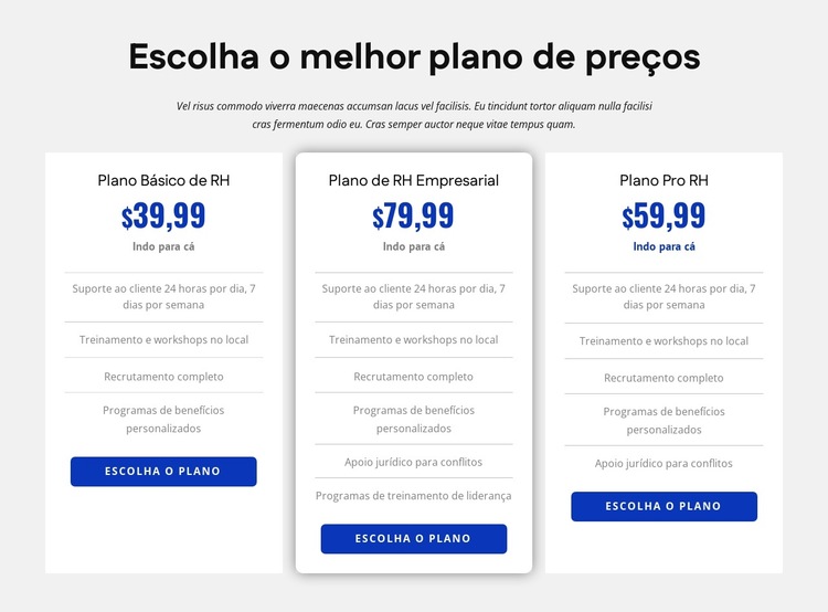 Preços de empresas de RH Modelo de site