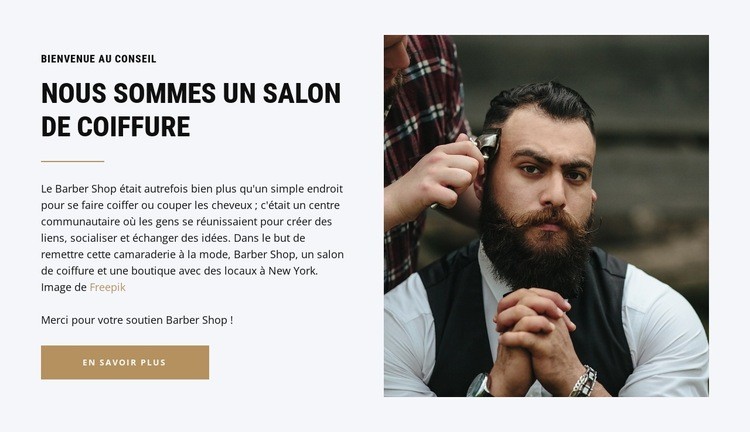 Bienvenue chez le barbier Maquette de site Web