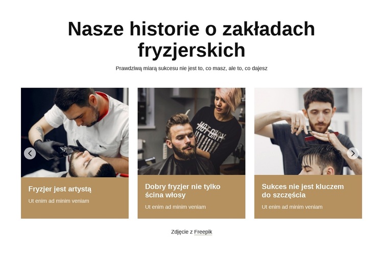 Nasze historie o zakładach fryzjerskich Motyw WordPress