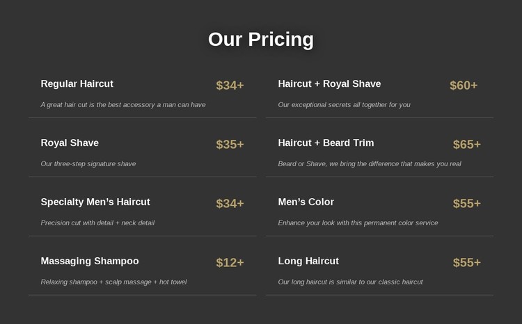 Manhattan barbershop pricing CSS Template