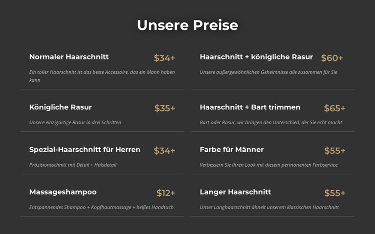 Preise für Friseursalons in Manhattan HTML-Vorlage