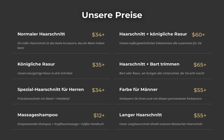 Preise für Friseursalons in Manhattan Joomla Vorlage