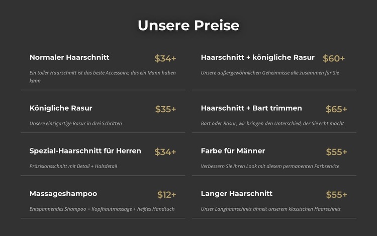 Preise für Friseursalons in Manhattan Website-Vorlage