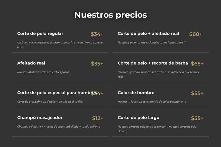 Precios de peluquerías en Manhattan Plantilla CSS